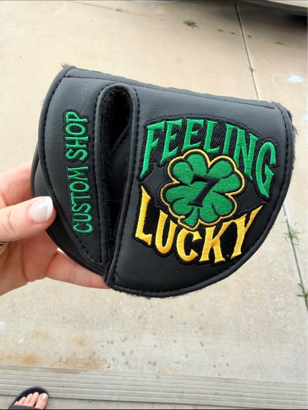 Feeling Lucky Embroidered Putter Cover - Black with Green &Yellow Scotty Cameron